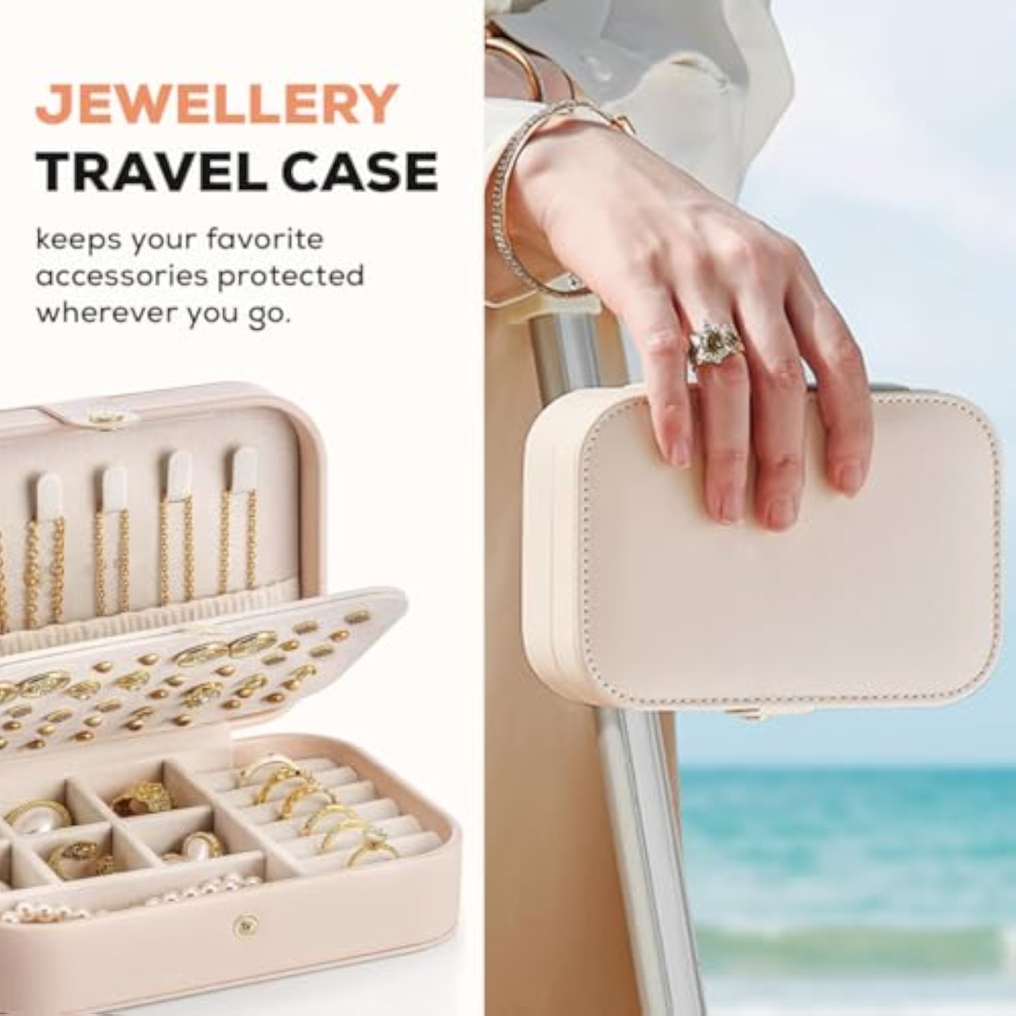 Travel Jewellery Case Pink, PU Leather Organiser Box
